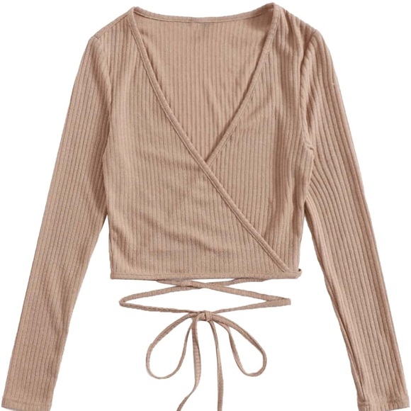Wrap-Style Ribbed Tan Top - Picture 1 of 2